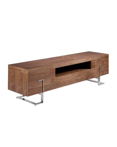Mueble de TV de nogal y acero cromado