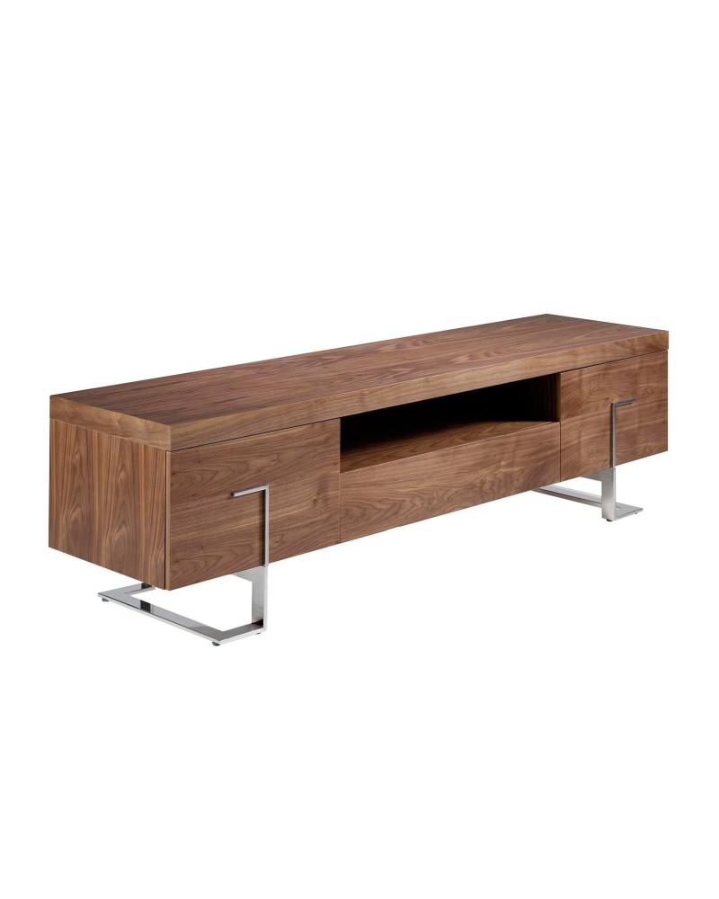 Mueble de TV de nogal y acero cromado
