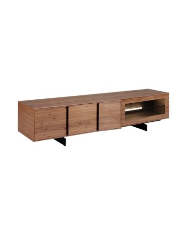 Mueble de TV de nogal y acero negro con iluminación interior