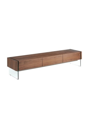 Mueble de TV de nogal y vidrio templado