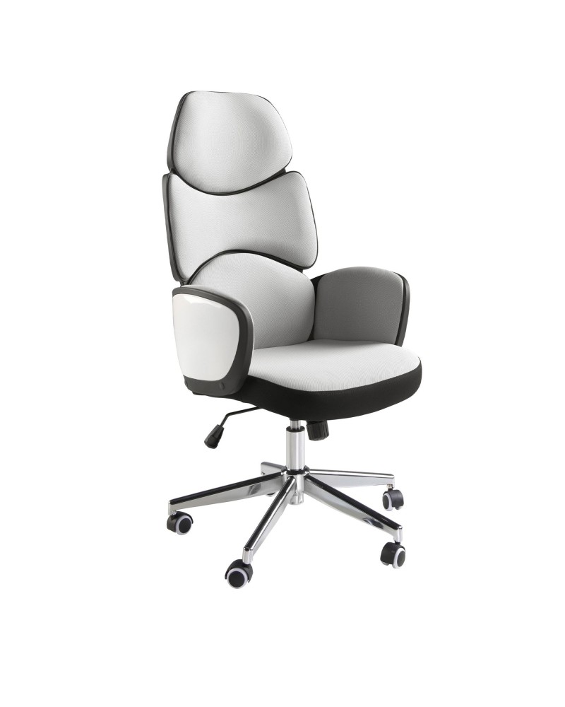 Silla de oficina giratoria gris claro y PVC blanco brillo - Angel Cerdá