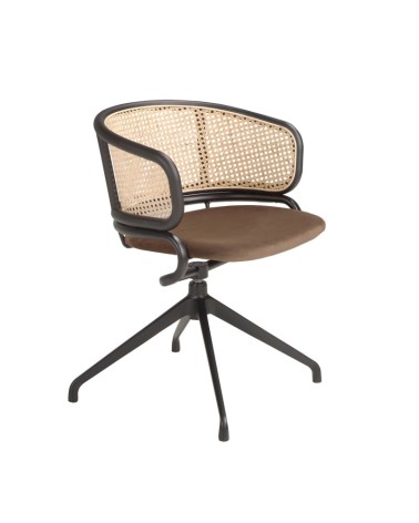 Silla giratoria de ratán y terciopelo marrón