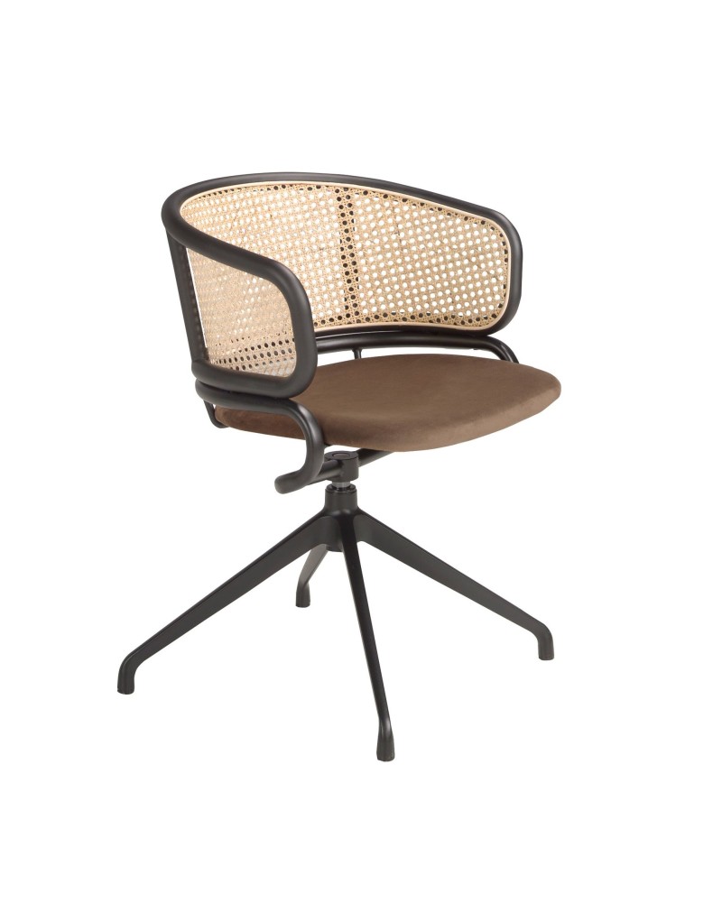 Silla giratoria de ratán y terciopelo marrón