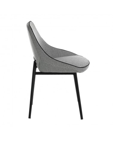 Silla tapizada en tela con ribetes y estructura de acero negro