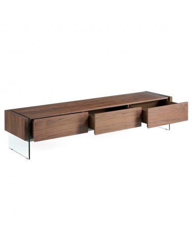 Mueble TV de madera Nogal y cristal templado