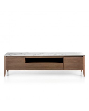 Mueble TV de madera Nogal y tapa porcelánico