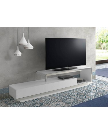 Mueble TV de madera color Blanco y acero cromado