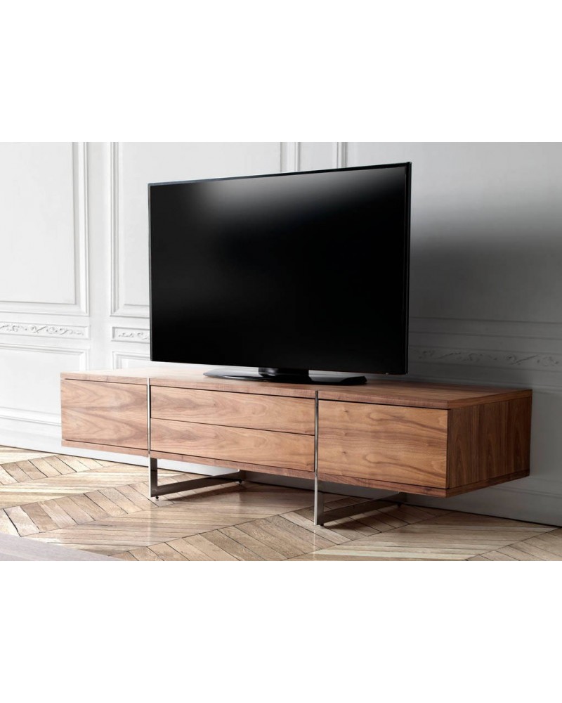 Mueble TV de madera Nogal y acero cromado
