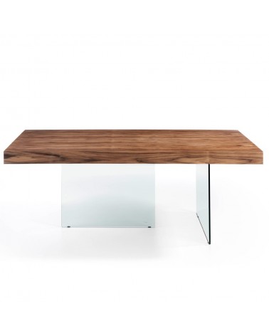 Mesa comedor de madera Nogal y cristal templado