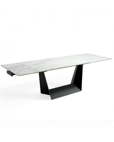 Mesa comedor extensible de porcelánico y acero negro